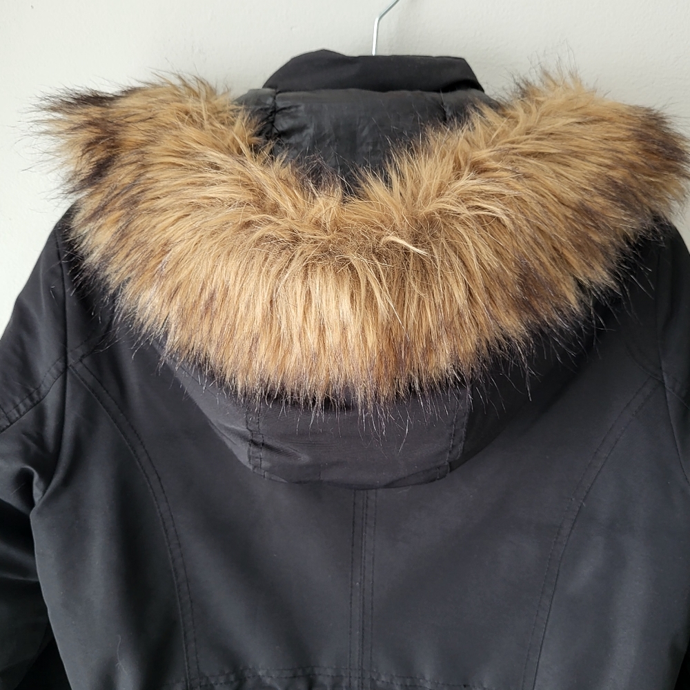 Point Zero black hooded cinched waist mid thigh zip up parka jacket Size S - Picture 3 of 12